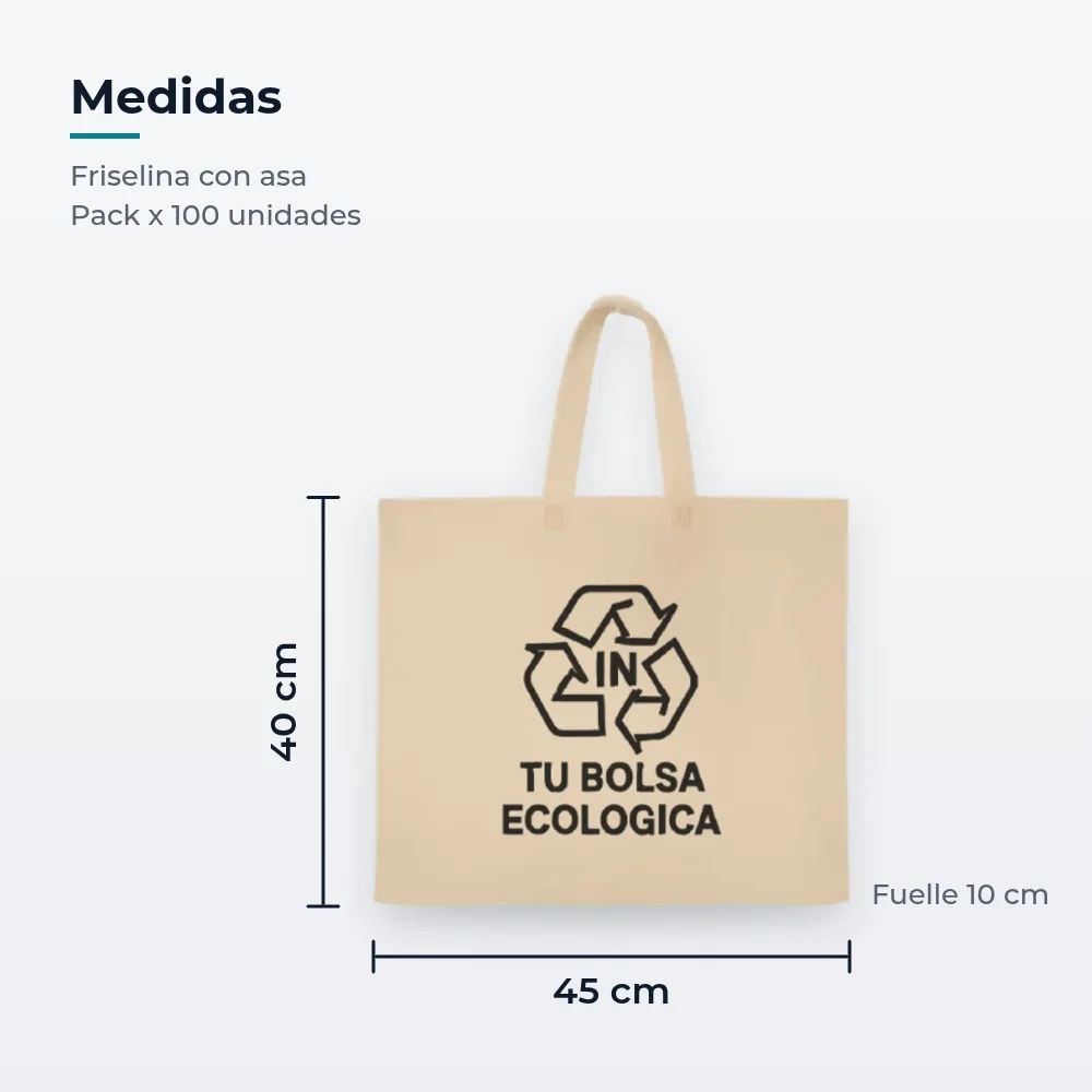 Medidas de la bolsa de friselina 45x40x10 con asa